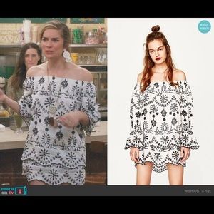 Zara Size Small White tunic with Black Embroidery